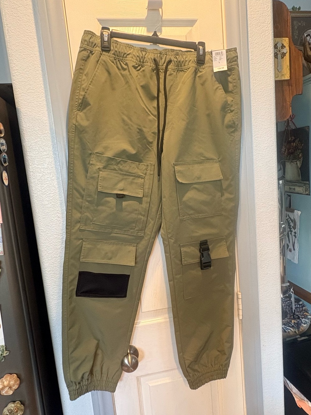 Source Unknown Olive Green Cargo Joggers with Buckle Accent